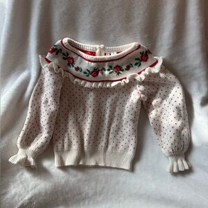 Floral Knit Sweater with Ruffle Trim